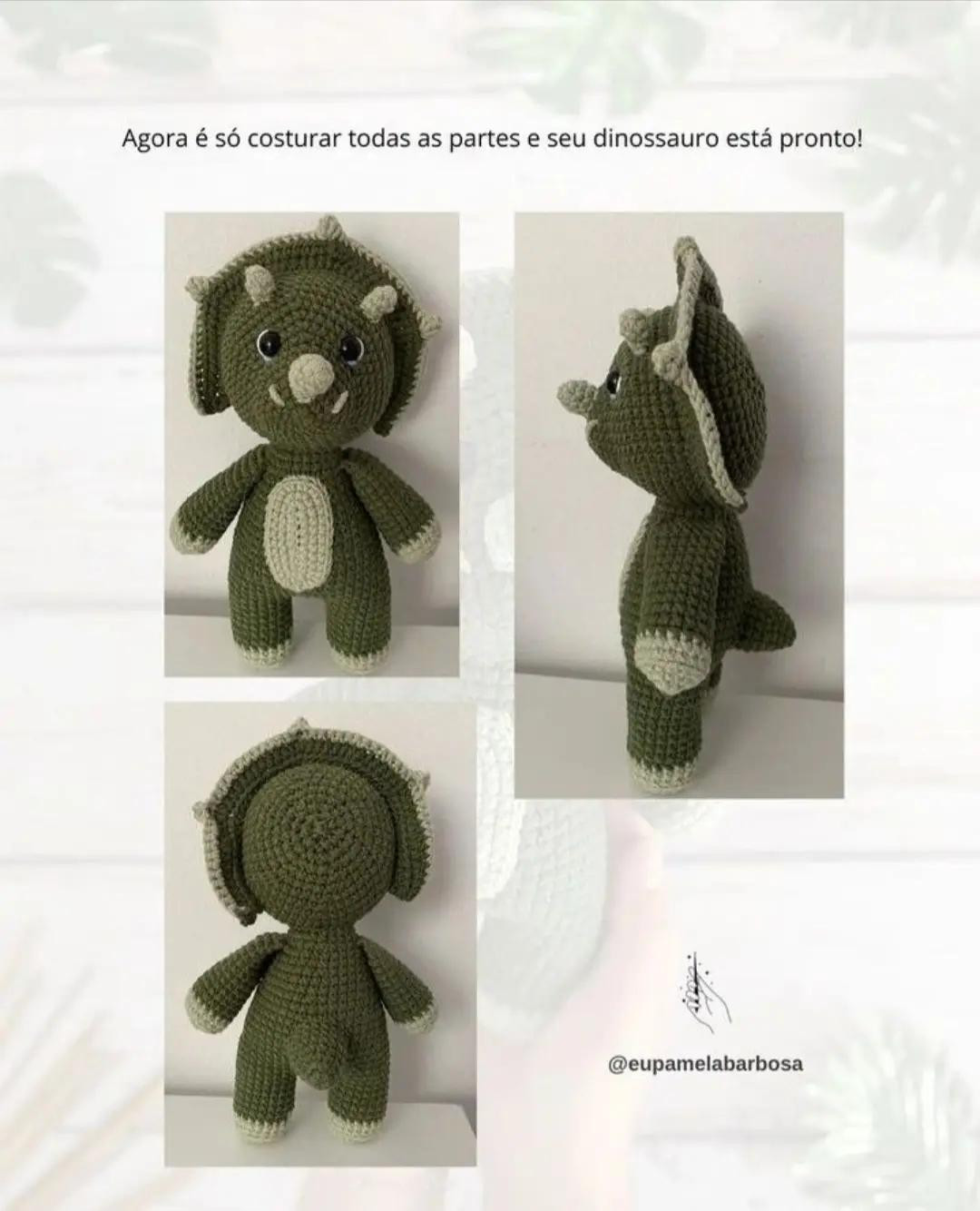 Receita Grátis: Amigurumi Triceratops Verde