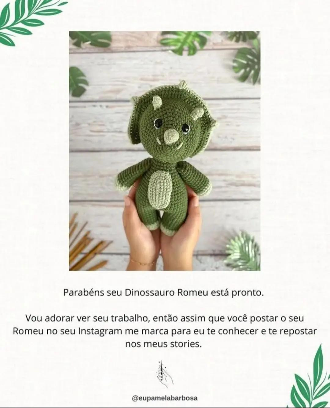 Receita Grátis: Amigurumi Triceratops Verde