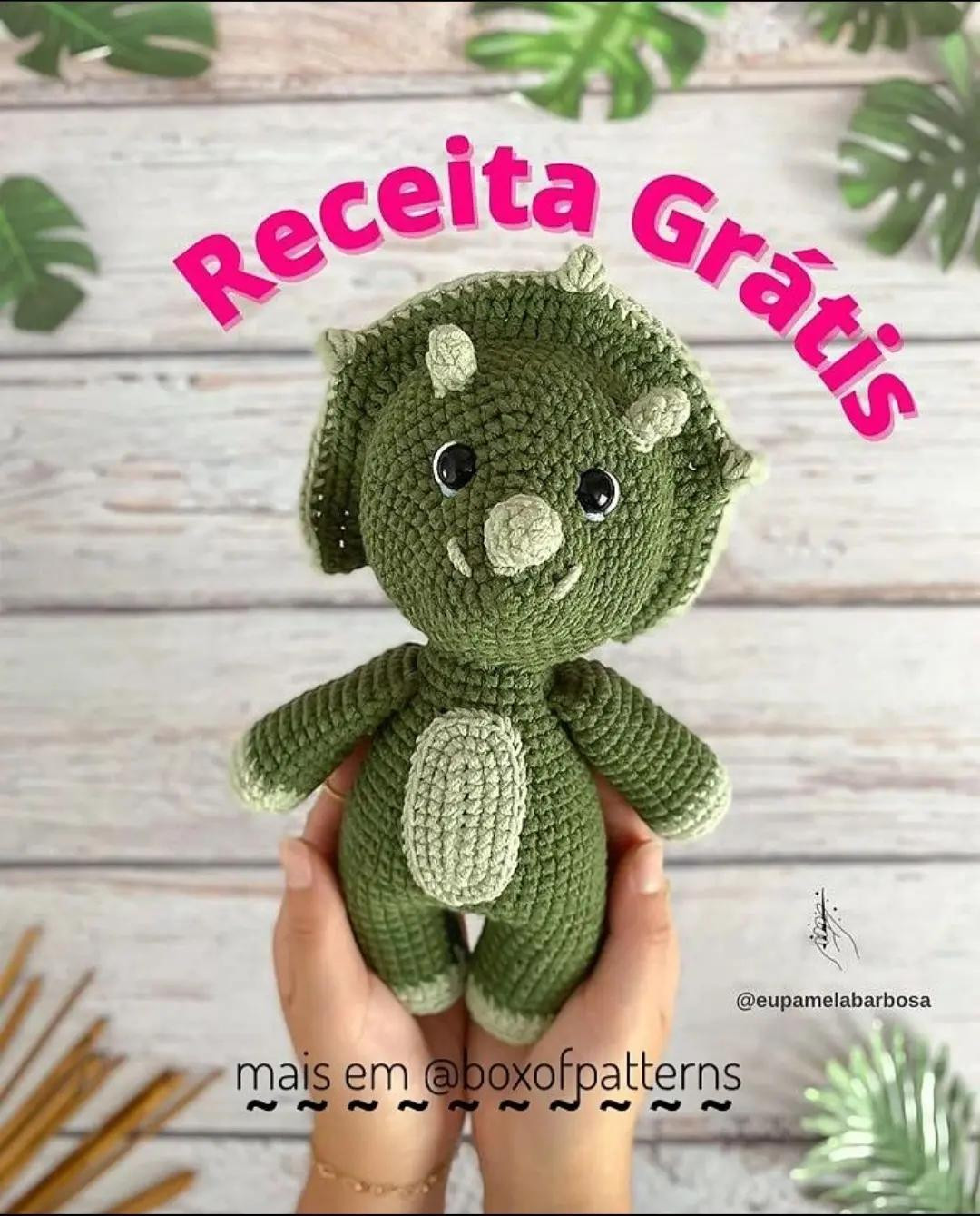 Receita Grátis: Amigurumi Triceratops Verde