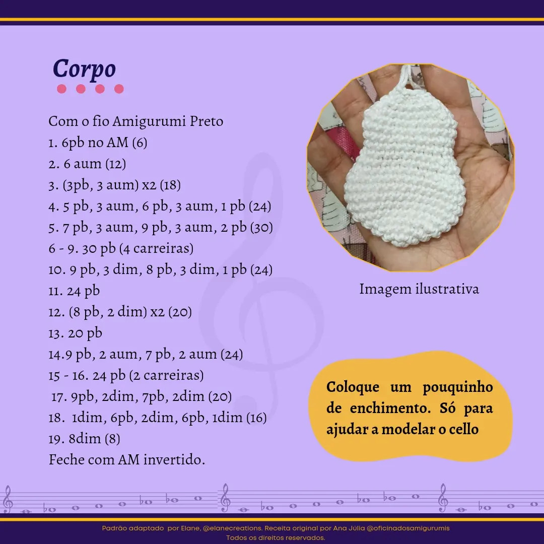 Receita Grátis Amigurumi Violoncelo Preto Estilo Wandinha