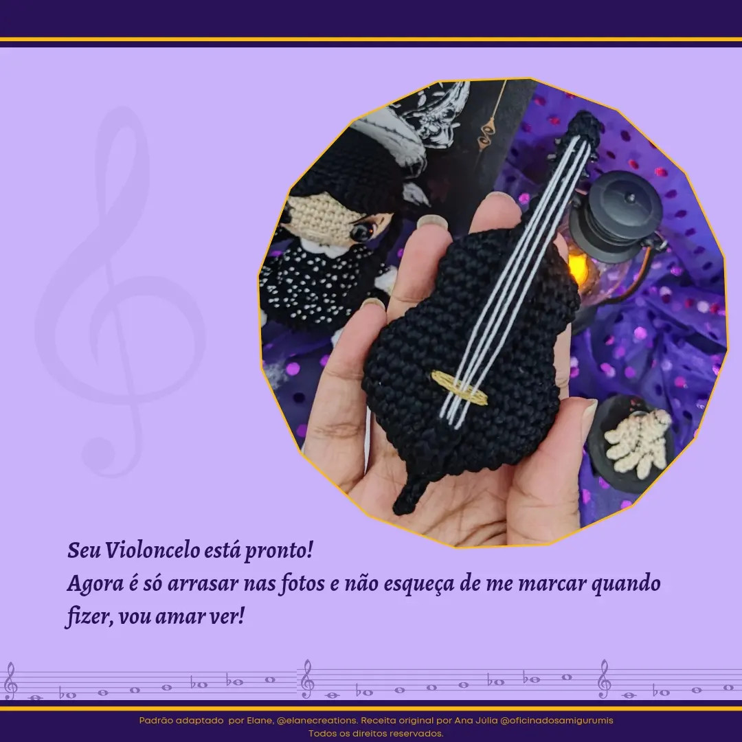 Receita Grátis Amigurumi Violoncelo Preto Estilo Wandinha