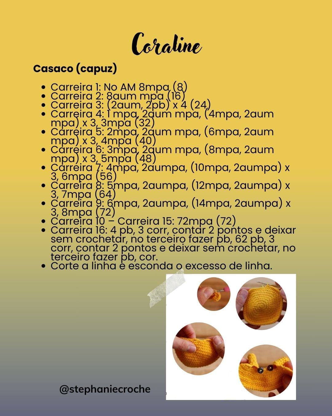 Receita grátis: Búp bê móc len Coraline Jones - Hướng dẫn chi tiết từng bước