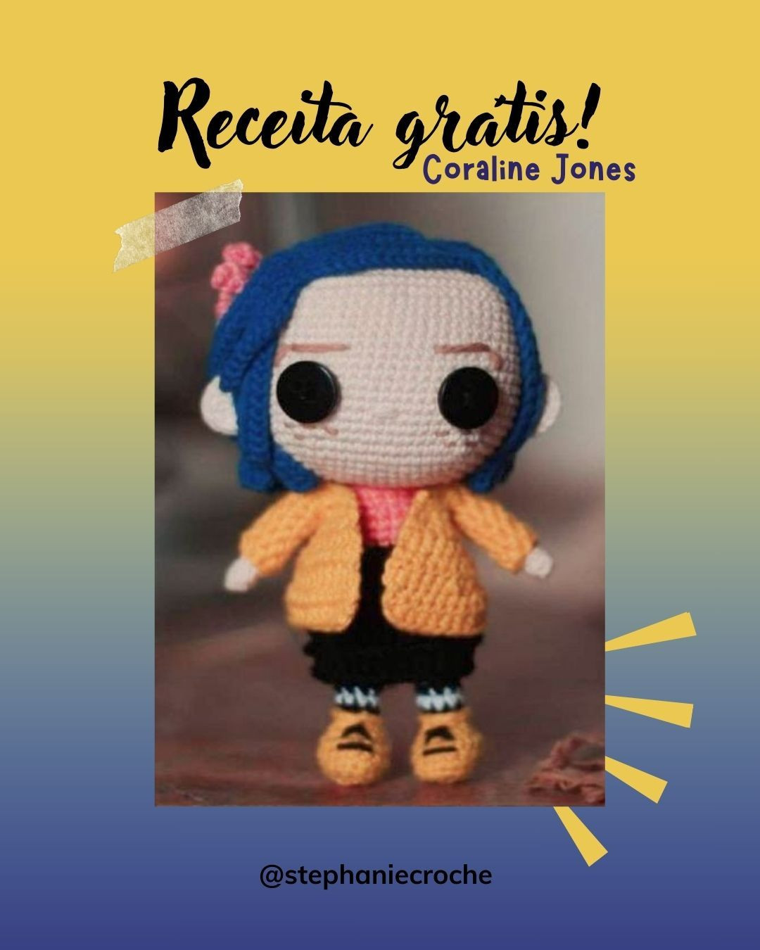 Receita grátis: Búp bê móc len Coraline Jones - Hướng dẫn chi tiết từng bước