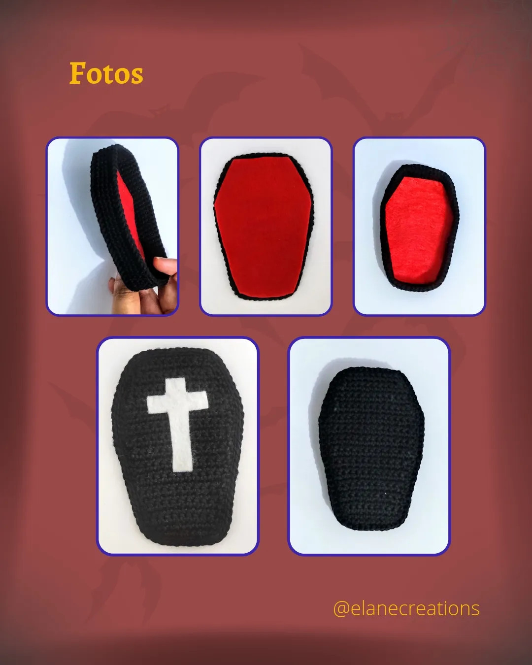 Receita Grátis: Caixão de Vampiro Amigurumi Móc Len Halloween