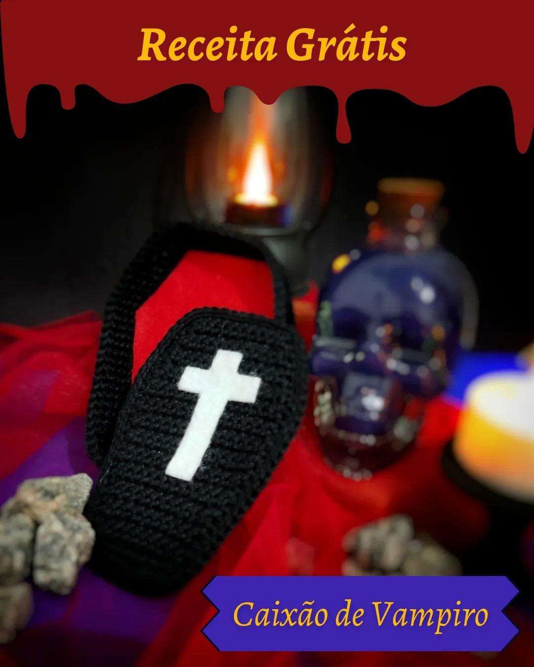 Receita Grátis: Caixão de Vampiro Amigurumi Móc Len Halloween