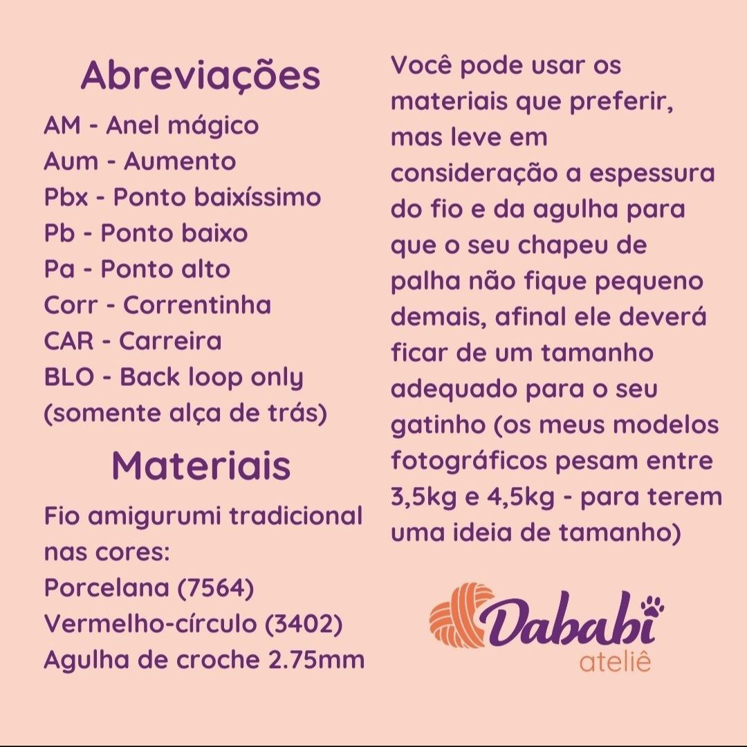 Receita Grátis: Chapéu Palha Luffy Móc Len Para Gato