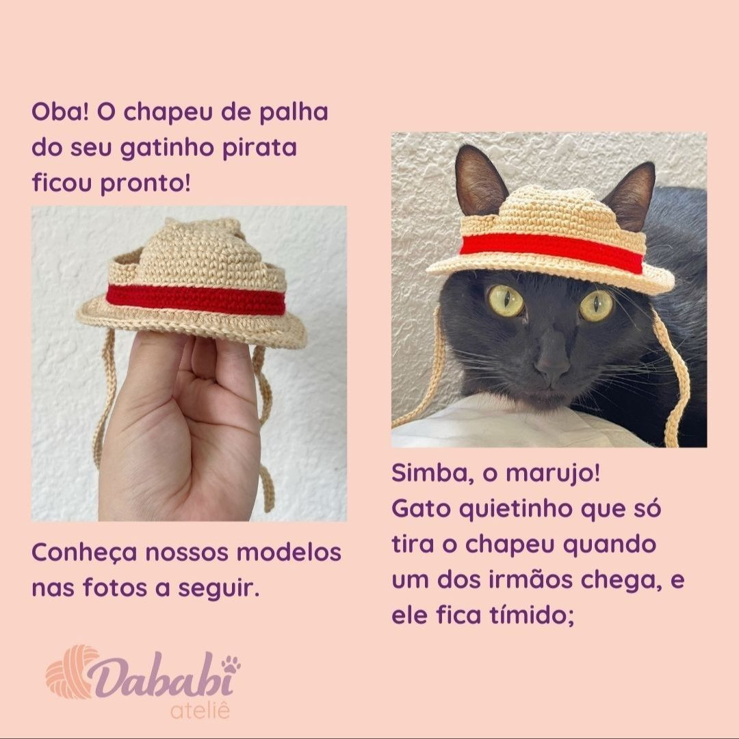 Receita Grátis: Chapéu Palha Luffy Móc Len Para Gato