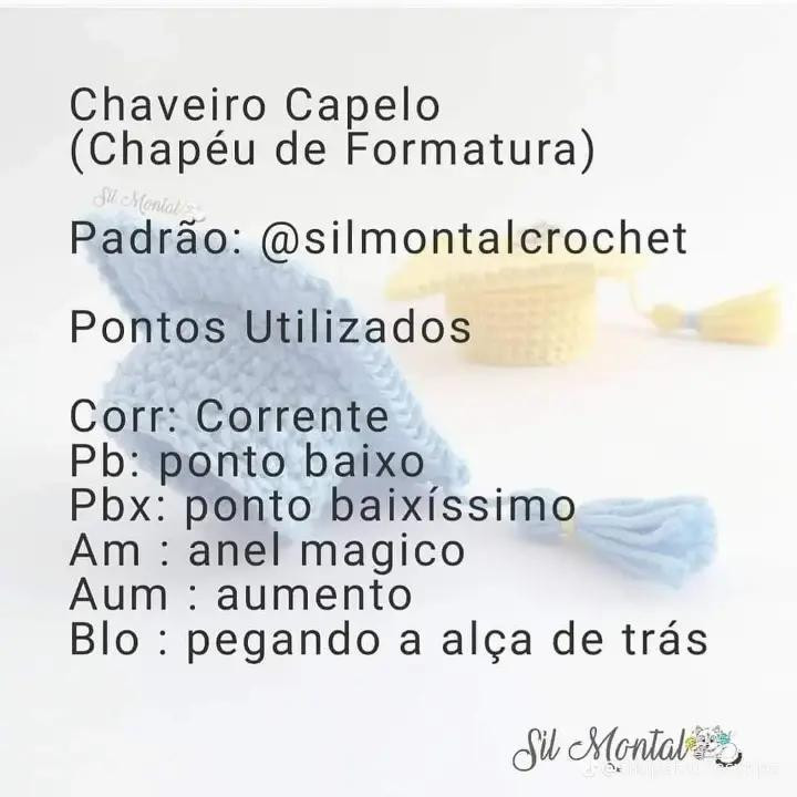 Receita Grátis: Chaveiro Capelo (Chapéu de Formatura) Móc Len Amigurumi