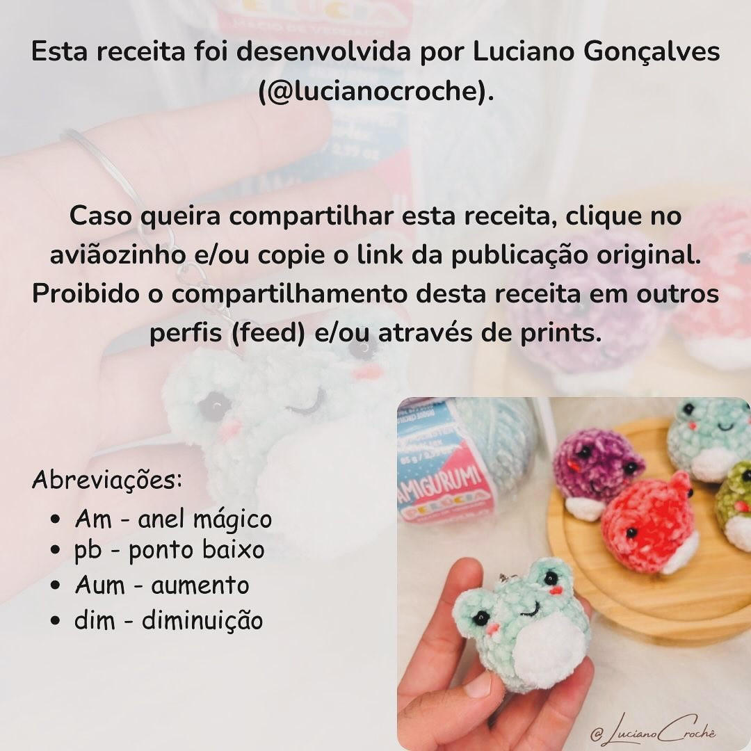 Receita Grátis Chaveiro Sapinho Amigurumi: Tutorial Passo a Passo com Fio Pelúcia