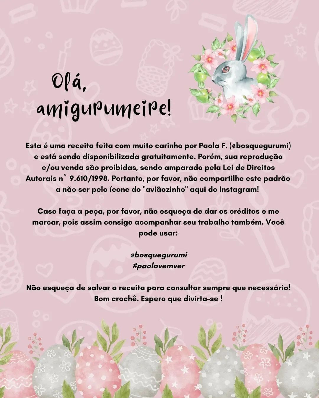 Receita Grátis Coelho Amigurumi Páscoa Vestido Rosa