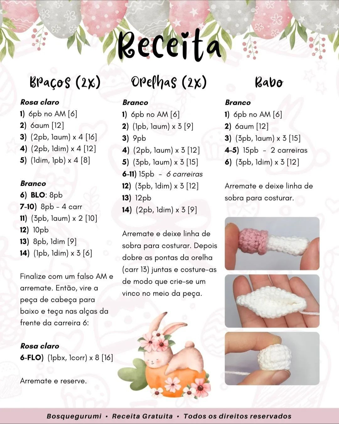Receita Grátis Coelho Amigurumi Páscoa Vestido Rosa