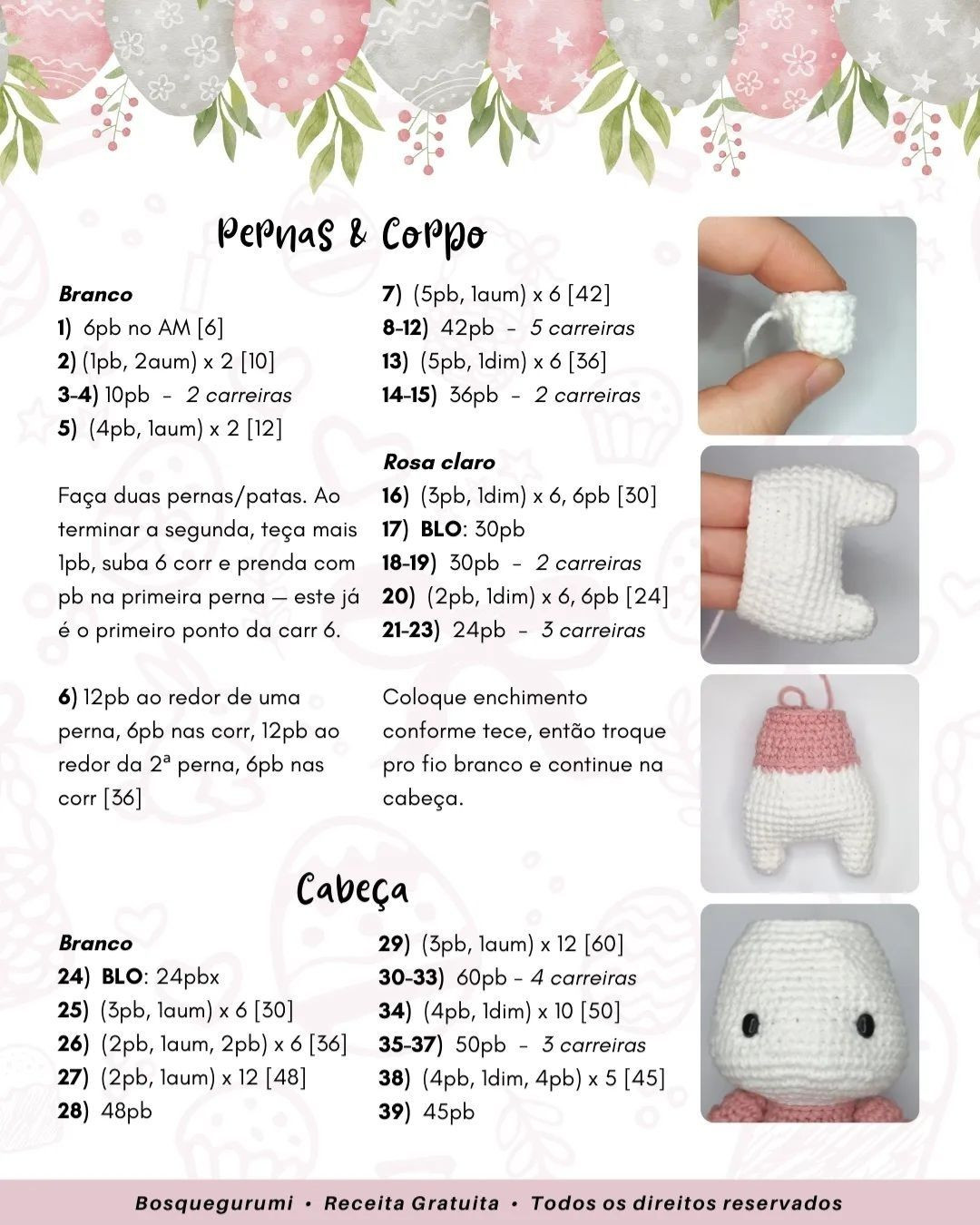 Receita Grátis Coelho Amigurumi Páscoa Vestido Rosa