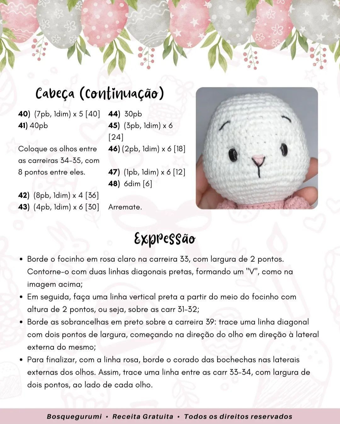 Receita Grátis Coelho Amigurumi Páscoa Vestido Rosa