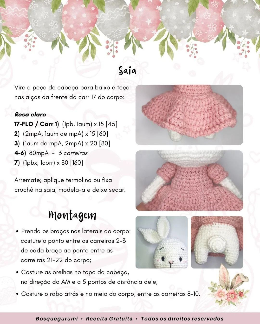 Receita Grátis Coelho Amigurumi Páscoa Vestido Rosa