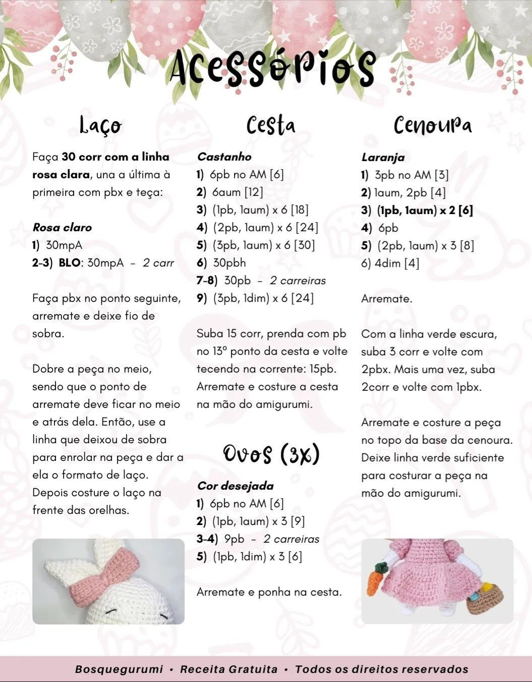 Receita Grátis Coelho Amigurumi Páscoa Vestido Rosa