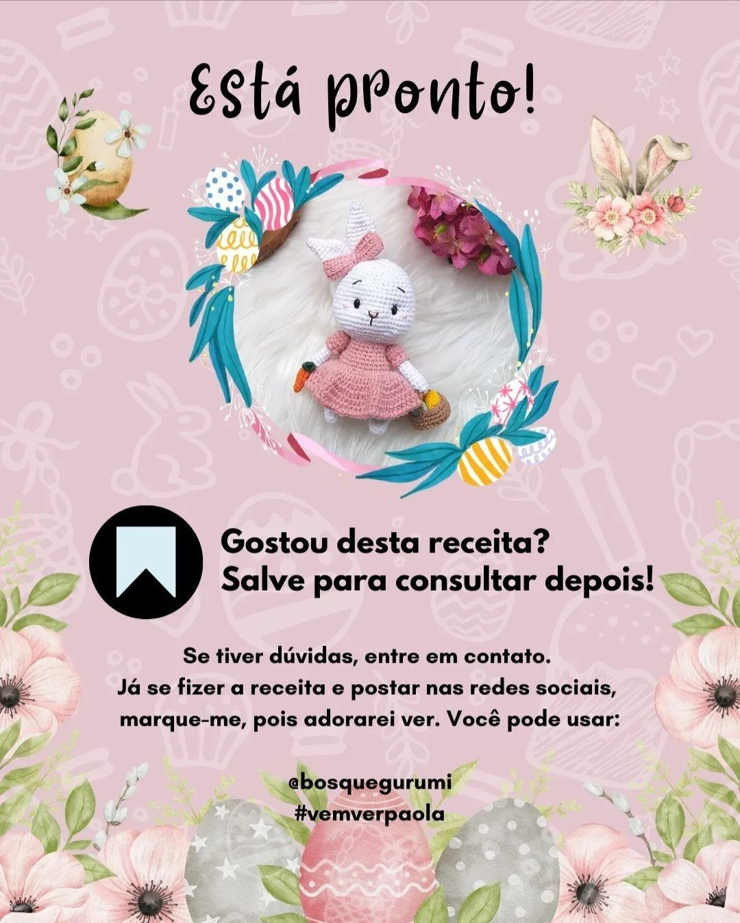 Receita Grátis Coelho Amigurumi Páscoa Vestido Rosa