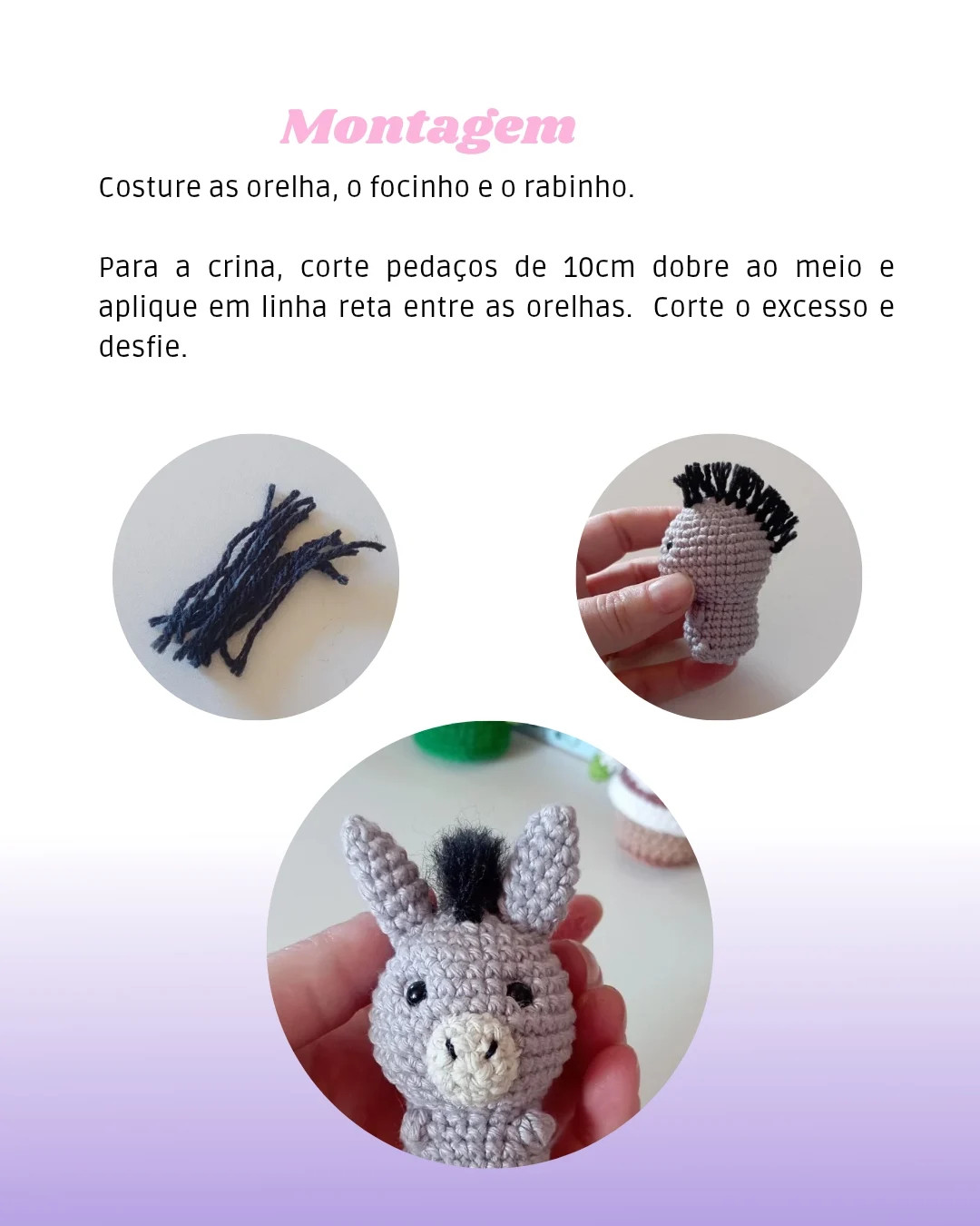Receita grátis de Burro Amigurumi (Burrinho) estilo Shrek, com guia passo a passo e lista materiais