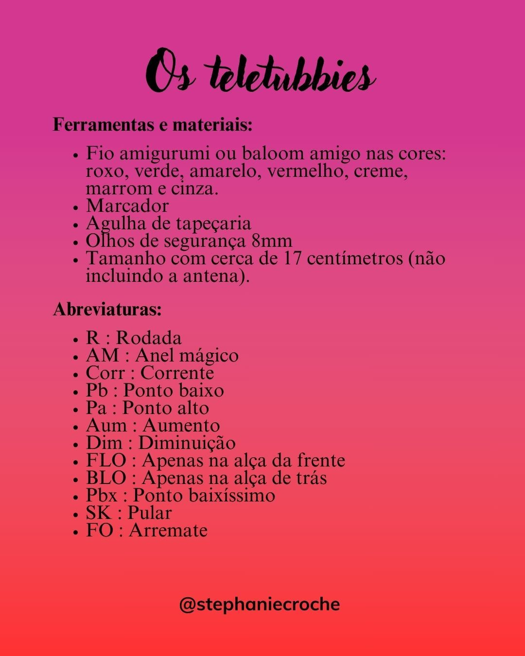 Receita grátis de crochê: Os Teletubbies amigurumi coloridos