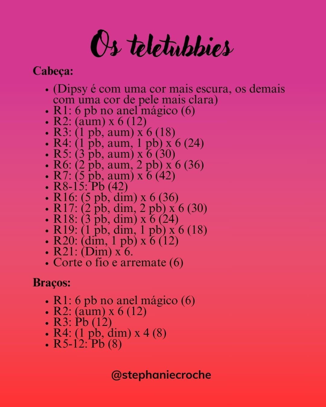 Receita grátis de crochê: Os Teletubbies amigurumi coloridos