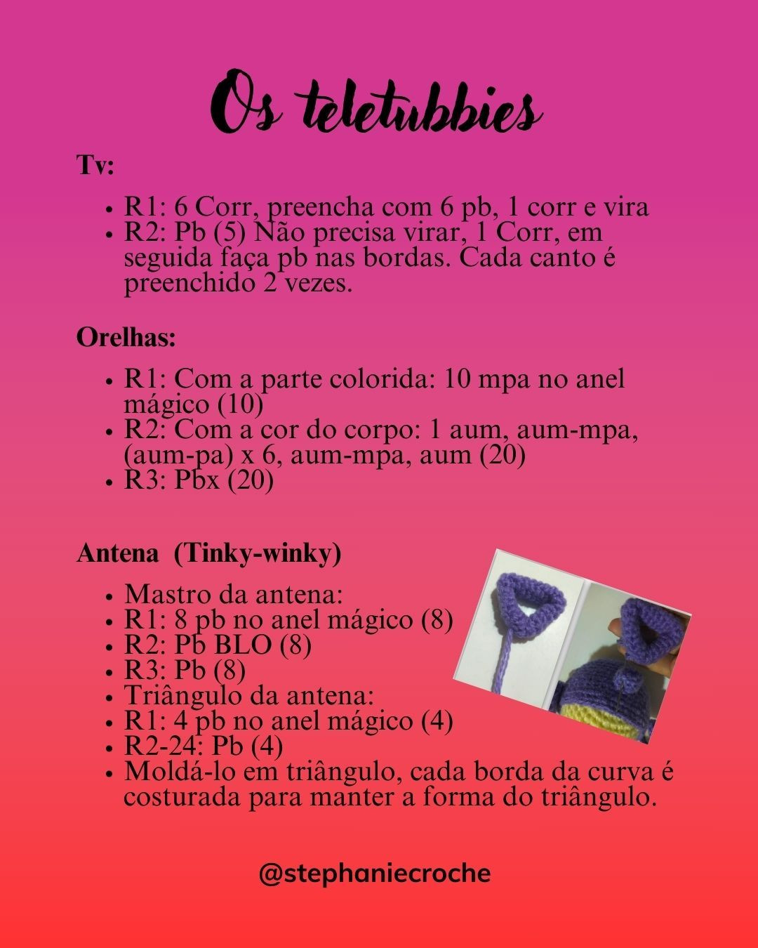 Receita grátis de crochê: Os Teletubbies amigurumi coloridos