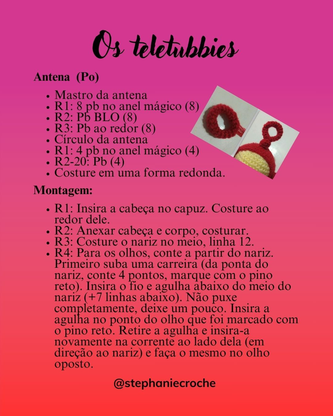 Receita grátis de crochê: Os Teletubbies amigurumi coloridos