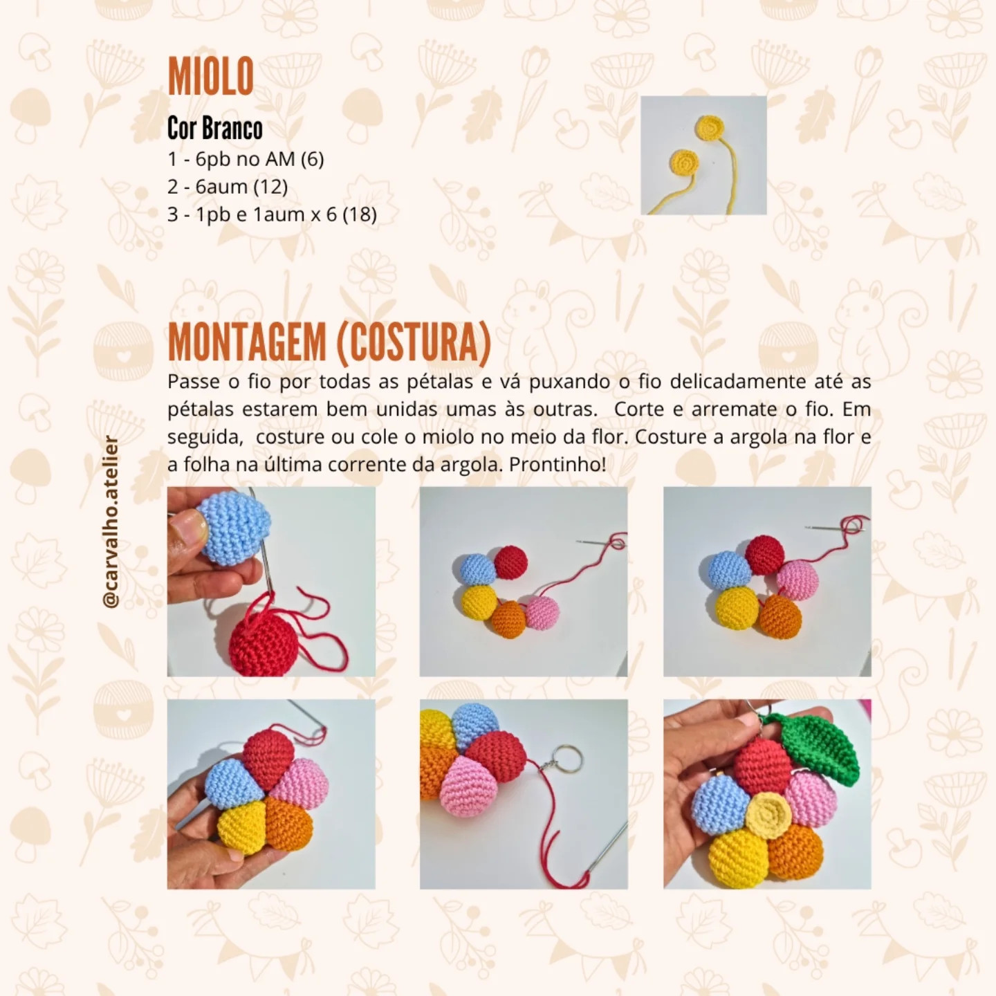 Receita Grátis: Flor de Amigurumi Multiuso - Chaveiro, Móbil e Alfineteiro