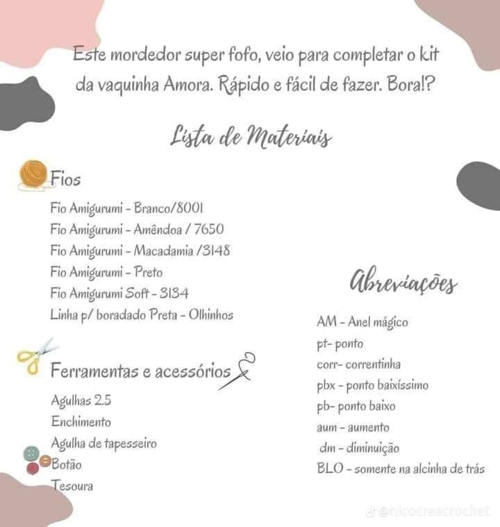 Receita Grátis: Mordedor Vaquinha Amigurumi