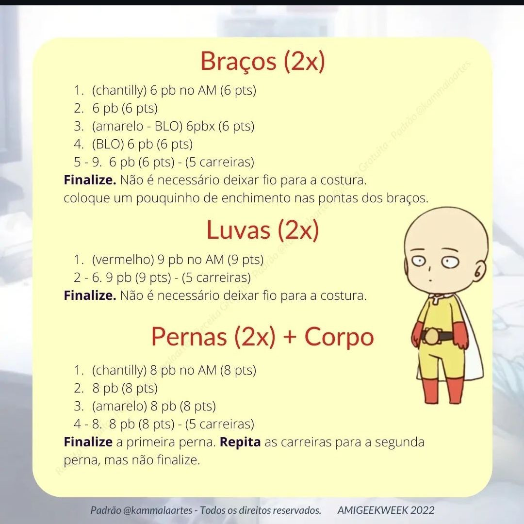 Receita Grátis Saitama One Punch Man Amigurumi Completo