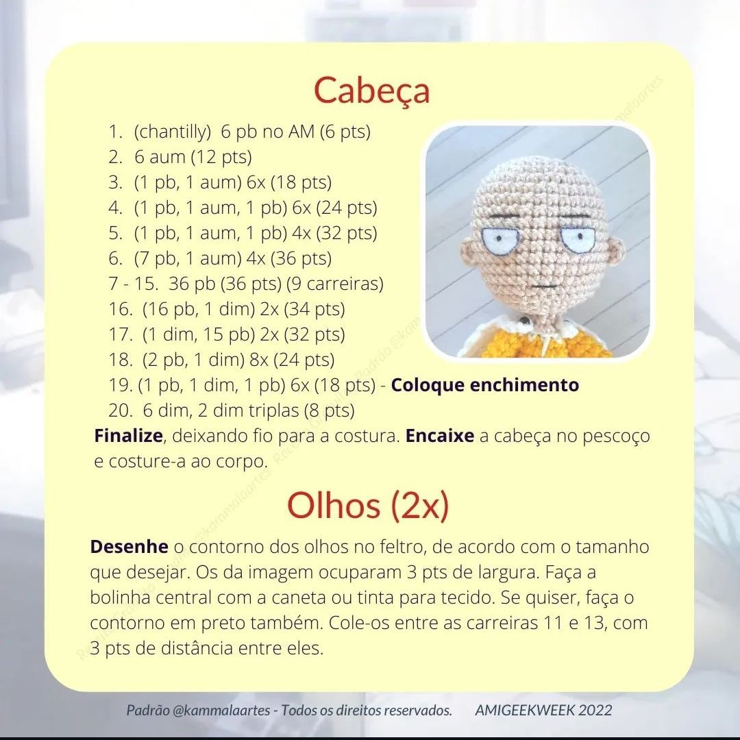 Receita Grátis Saitama One Punch Man Amigurumi Completo