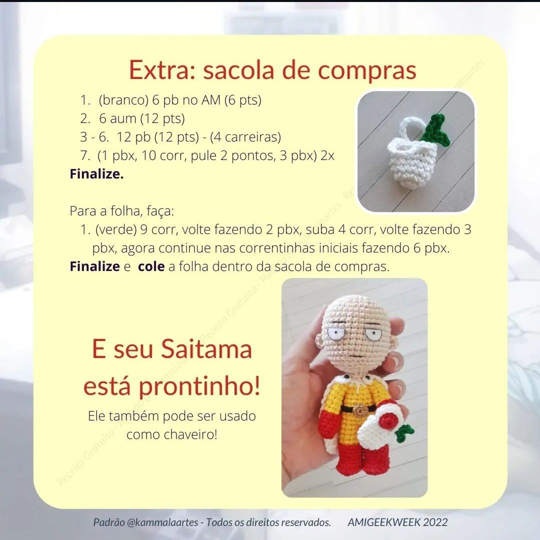 Receita Grátis Saitama One Punch Man Amigurumi Completo