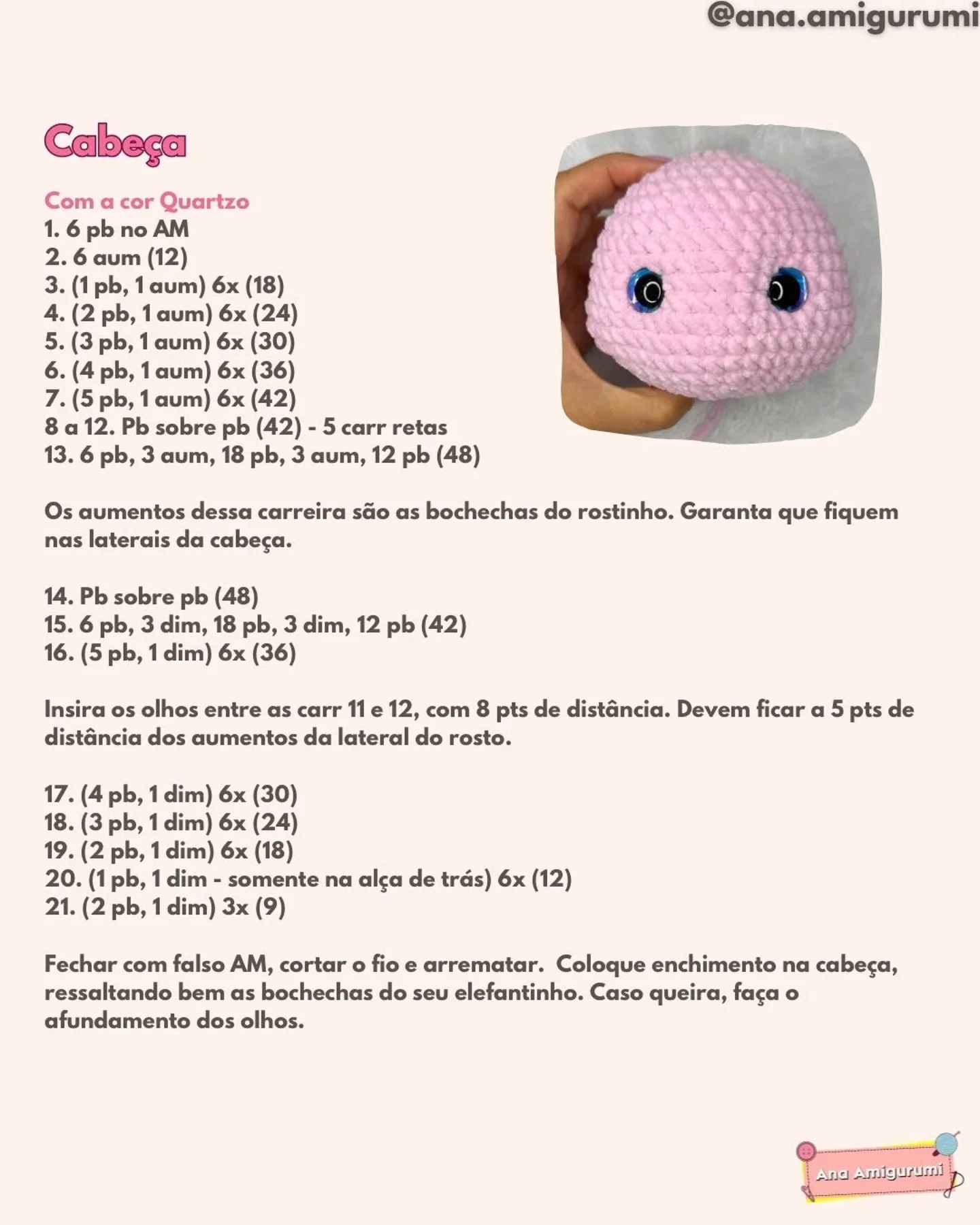 Receita Gratuita: Bobby, o Elefante Amigurumi Rosa