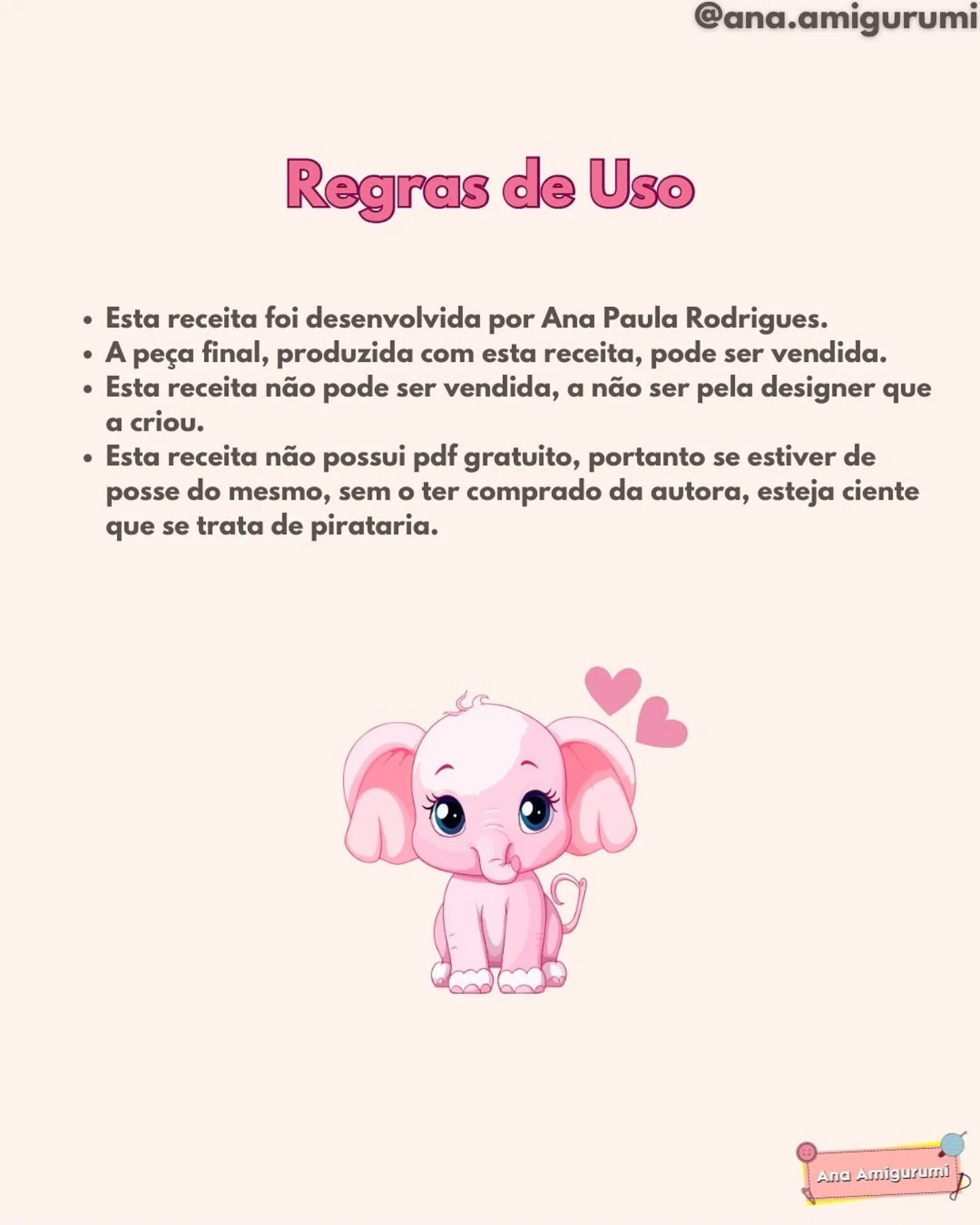 Receita Gratuita: Bobby, o Elefante Amigurumi Rosa