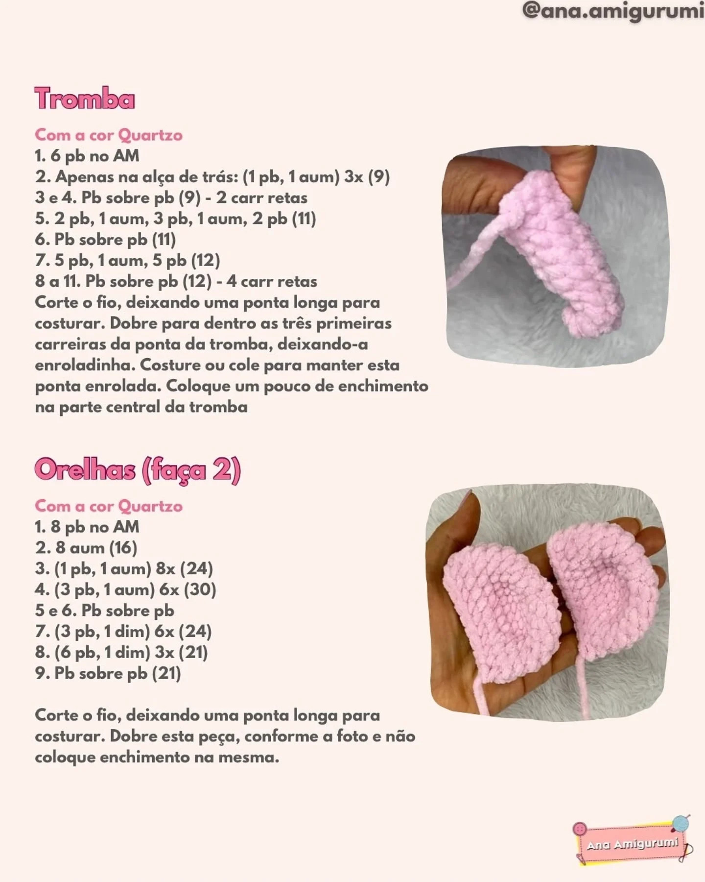 Receita Gratuita: Bobby, o Elefante Amigurumi Rosa