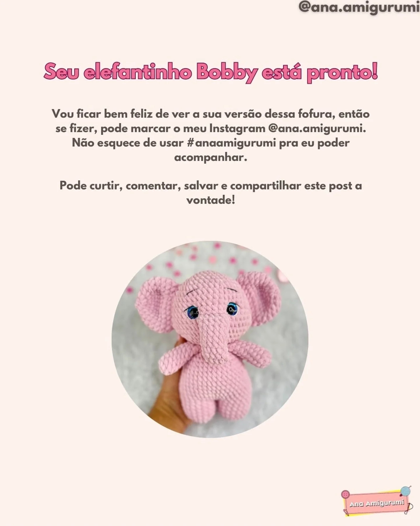 Receita Gratuita: Bobby, o Elefante Amigurumi Rosa