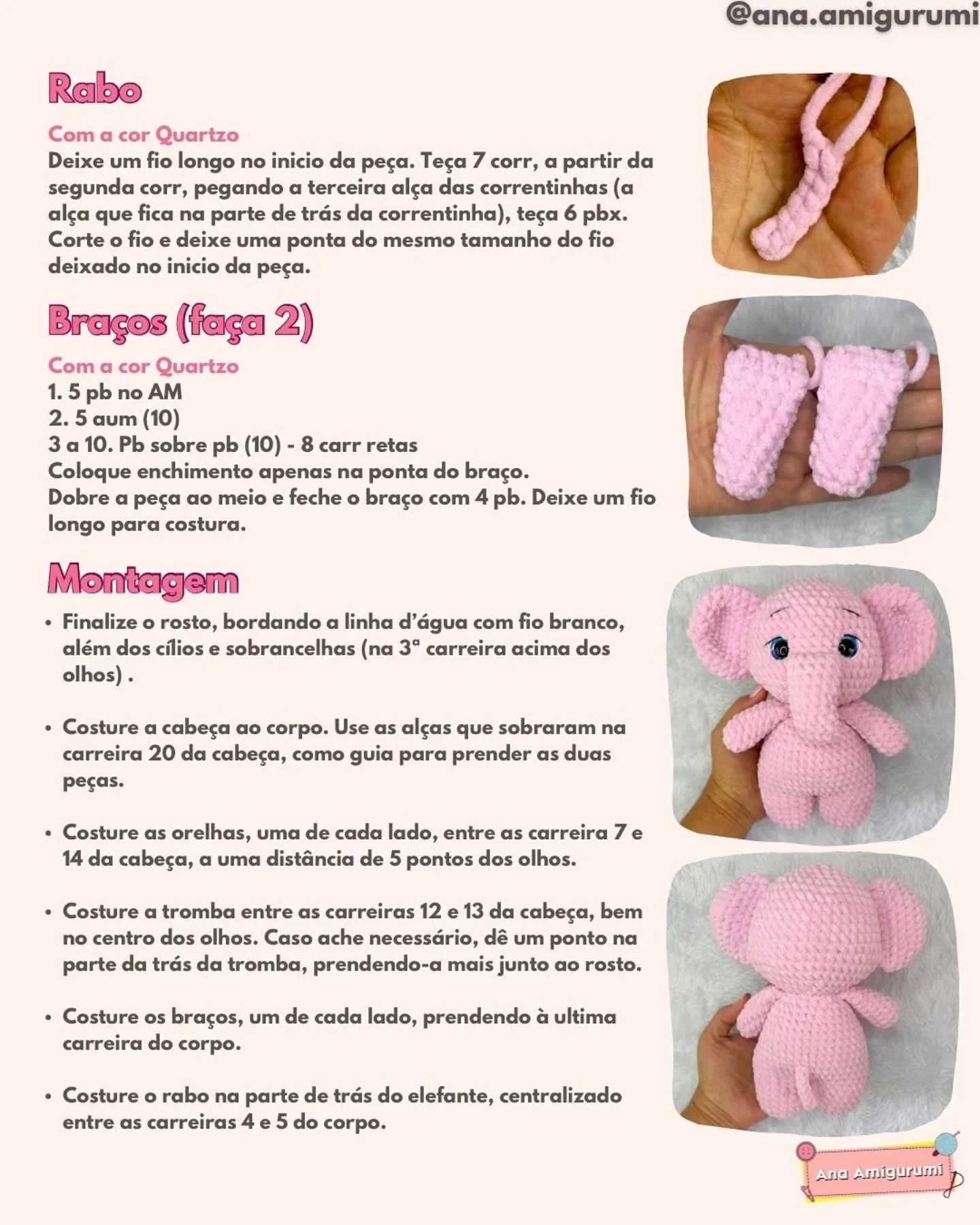Receita Gratuita: Bobby, o Elefante Amigurumi Rosa