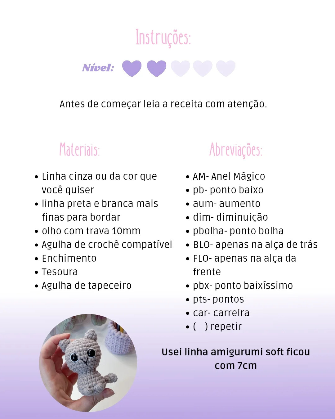 Receita Gratuita: Chaveiro Gatinho Cinza Amigurumi (Gatinho)
