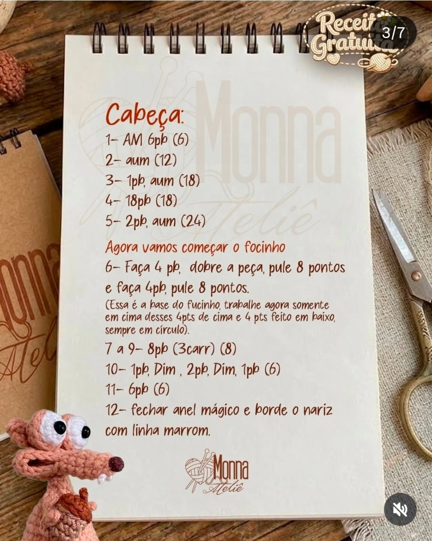 Receita Gratuita: Como Fazer Scrat do Era do Gelo em Crochê