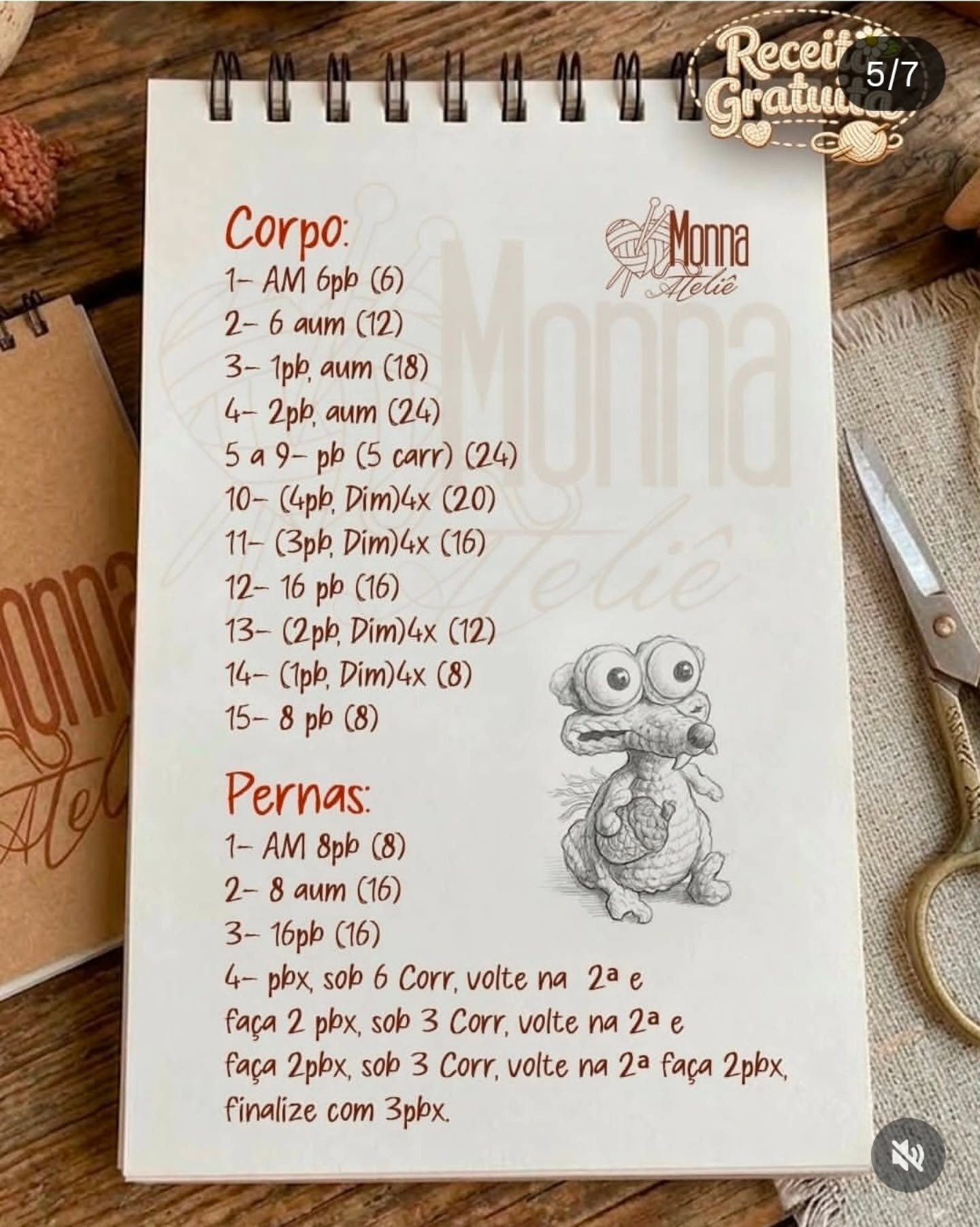 Receita Gratuita: Como Fazer Scrat do Era do Gelo em Crochê