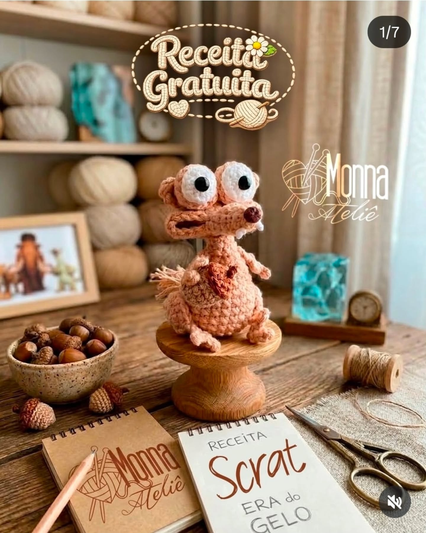 Receita Gratuita: Como Fazer Scrat do Era do Gelo em Crochê