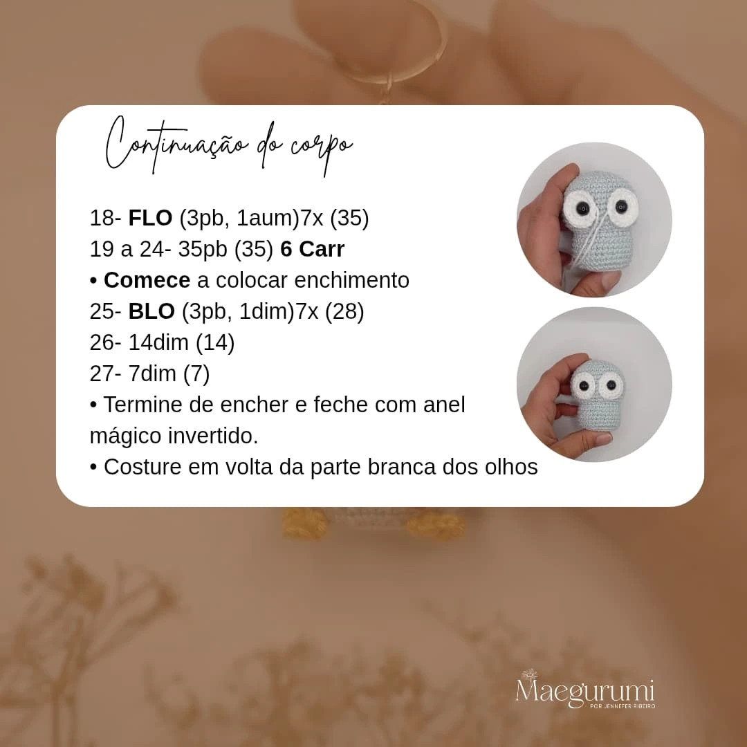 Receita Gratuita Corujinha Lola Amigurumi Chaveiro