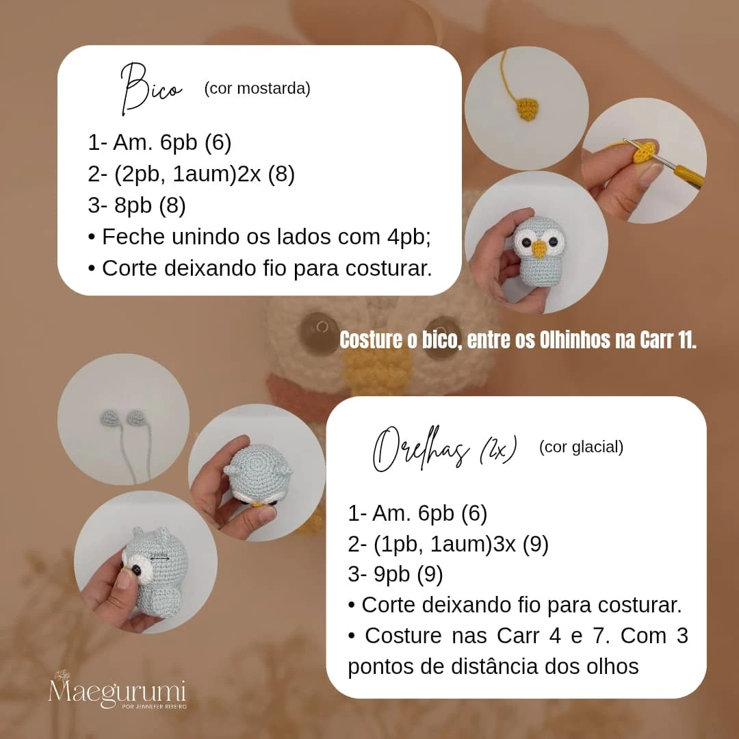 Receita Gratuita Corujinha Lola Amigurumi Chaveiro