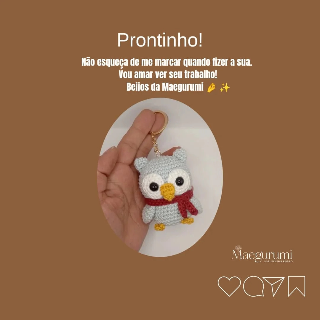 Receita Gratuita Corujinha Lola Amigurumi Chaveiro