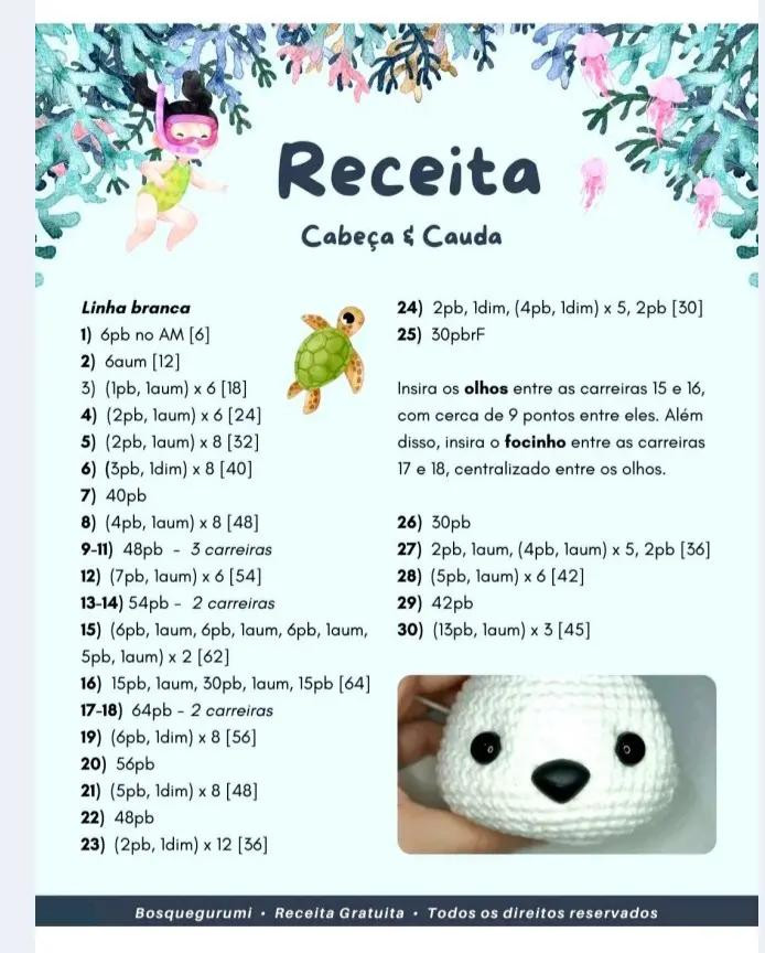 Receita Gratuita de Amigurumi Gata Sereia: Búp bê mèo tiên cá móc len màu trắng và xanh dương