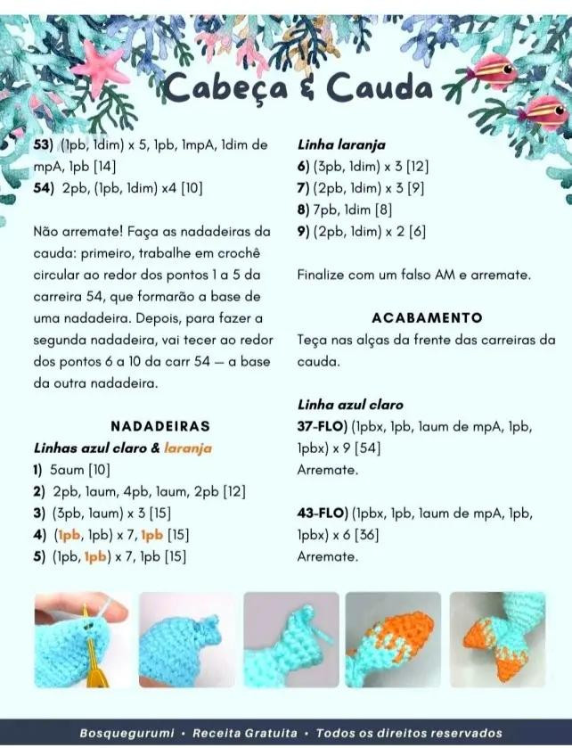 Receita Gratuita de Amigurumi Gata Sereia: Búp bê mèo tiên cá móc len màu trắng và xanh dương