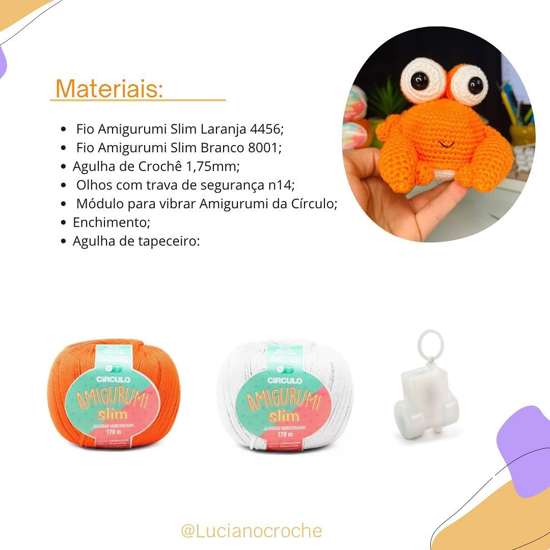 Receita Gratuita de Carangueijo Amigurumi Vibrante com Fio Círculo Slim Laranja