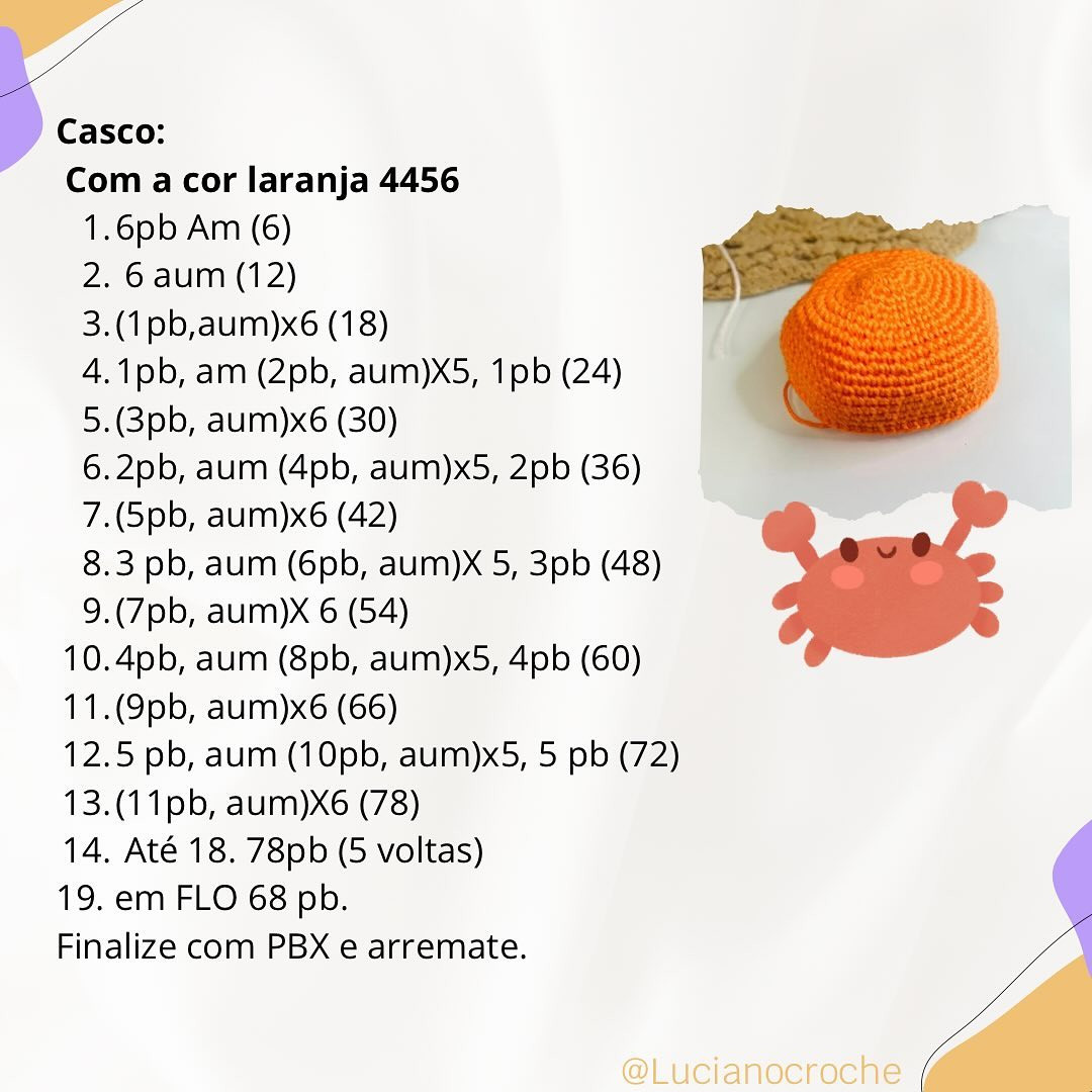 Receita Gratuita de Carangueijo Amigurumi Vibrante com Fio Círculo Slim Laranja