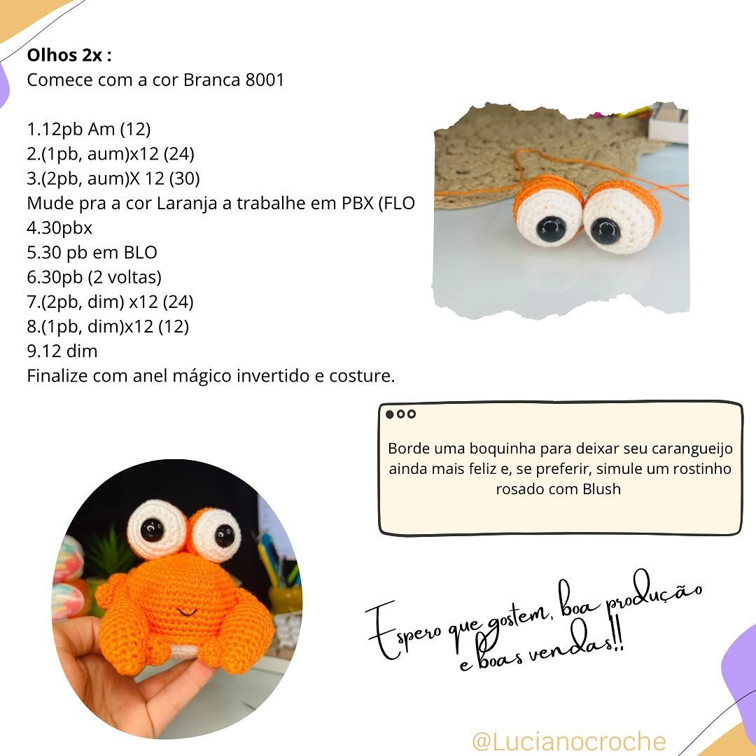 Receita Gratuita de Carangueijo Amigurumi Vibrante com Fio Círculo Slim Laranja