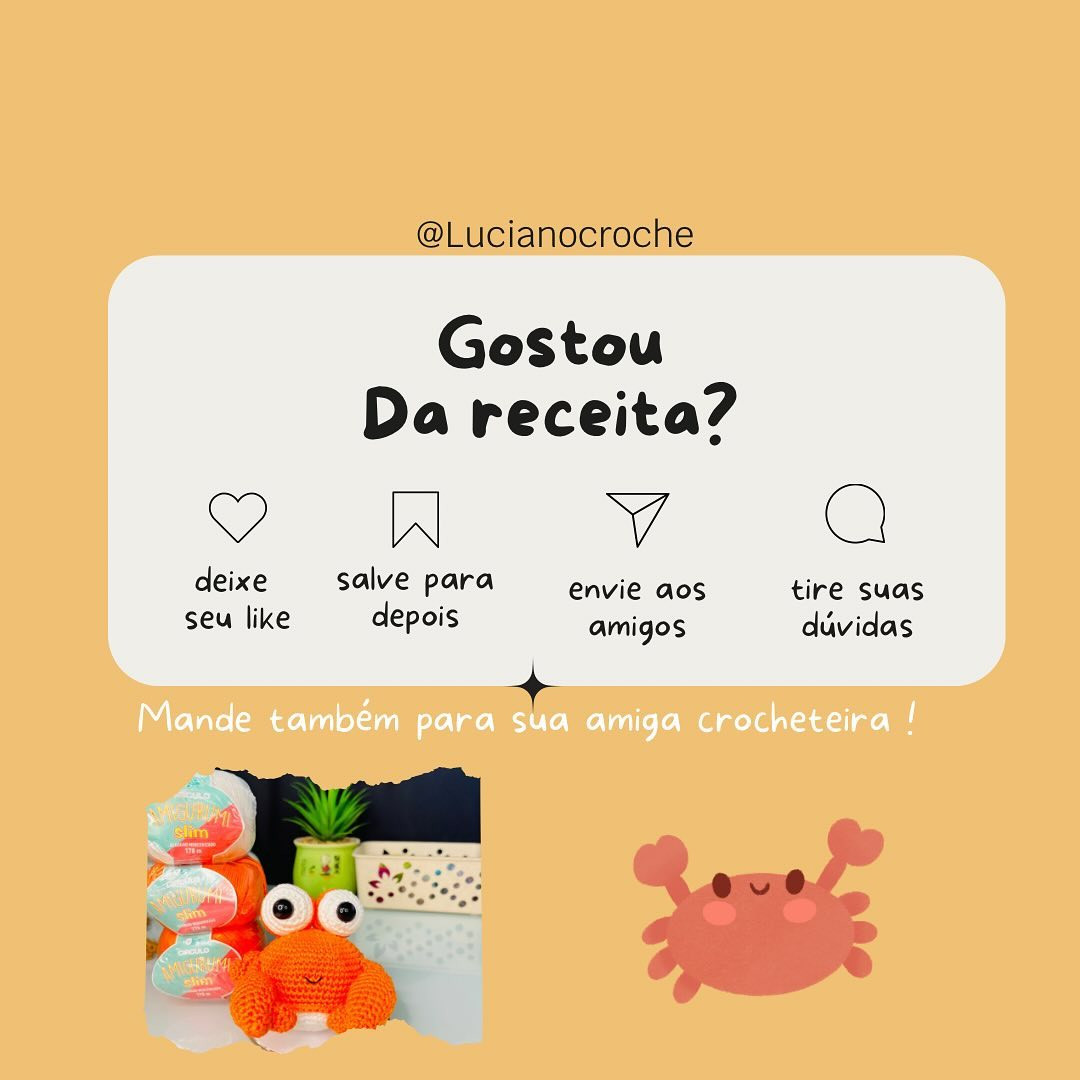 Receita Gratuita de Carangueijo Amigurumi Vibrante com Fio Círculo Slim Laranja