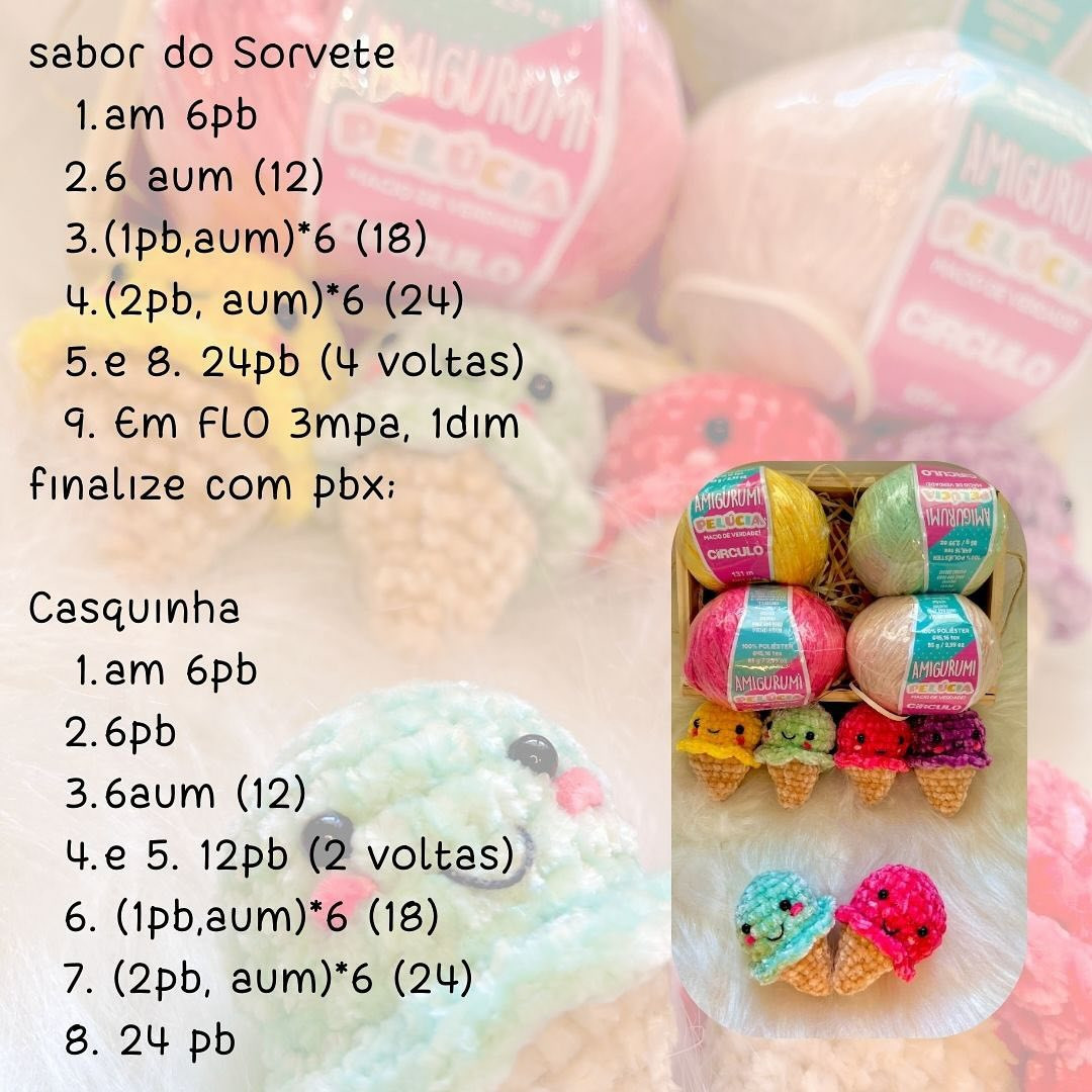 Receita Gratuita de Chaveiro Sorvete Amigurumi Colorido