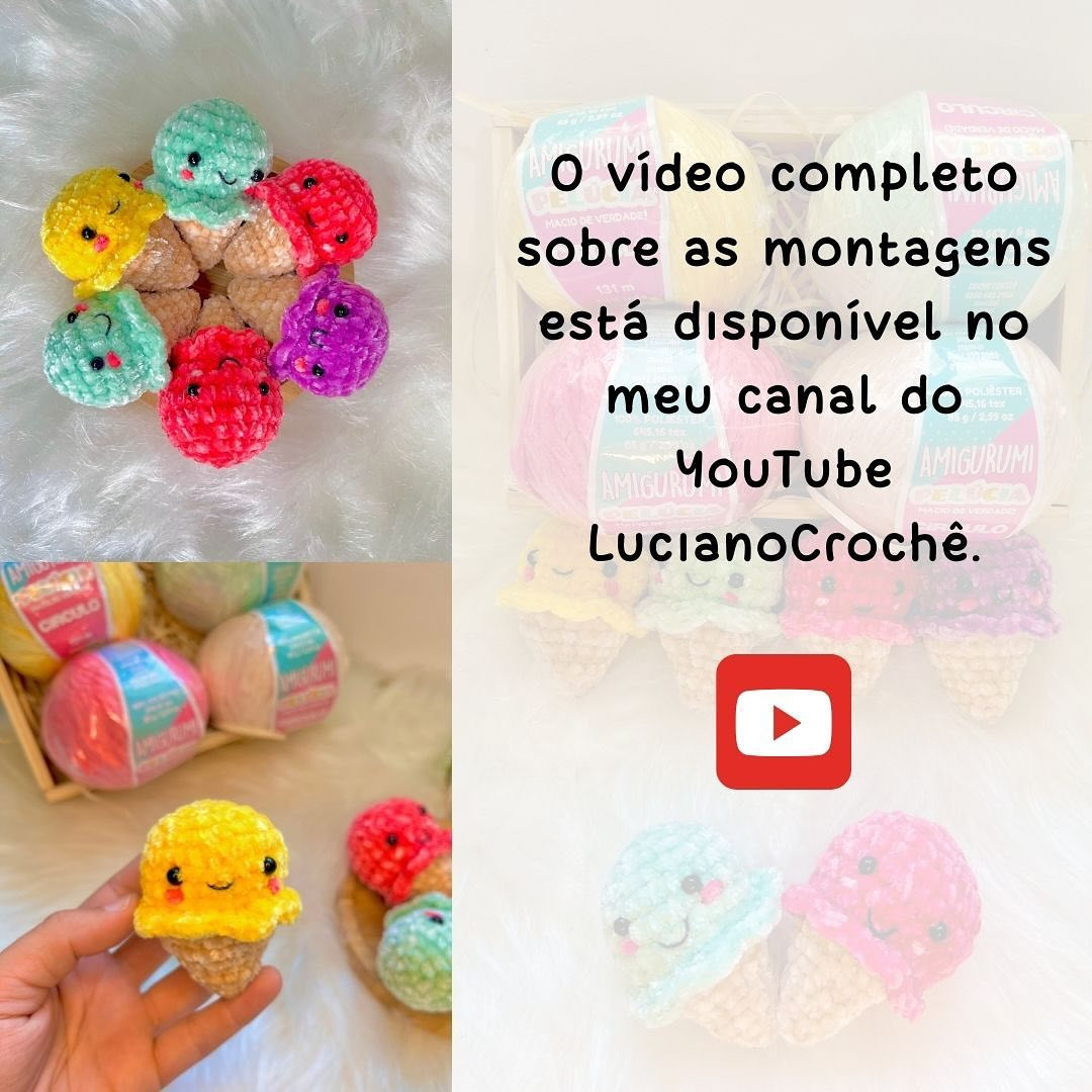 Receita Gratuita de Chaveiro Sorvete Amigurumi Colorido
